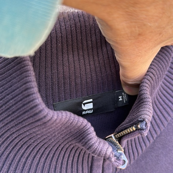 Men’s Gstar Raw cotton zip up sweater blue ribbed sleeves - Picture 2 of 5